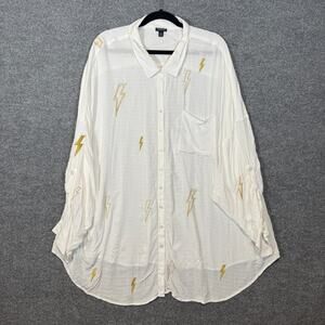 Torrid Shirt Womens 5XL White Lighting Bolt Blouse Button Up Plus Size